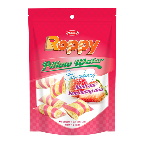 Bánh Quế kem Roppy Dâu túi Zip 75 gam