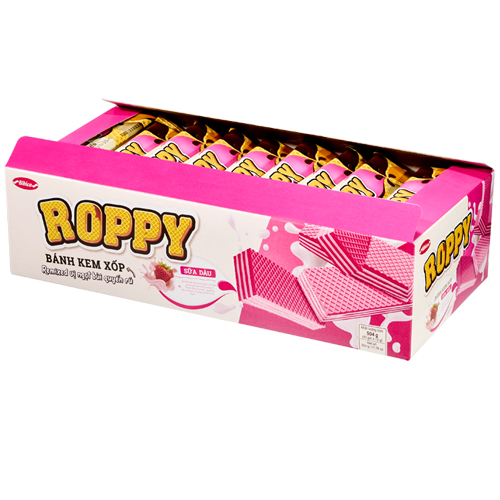 Bánh Roppy Wafer Flat Sữa - Dâu khay giấy 504 gam