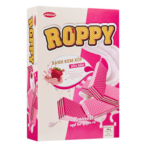 Bánh kem xốp Roppy Sữa- Dâu 288 gam